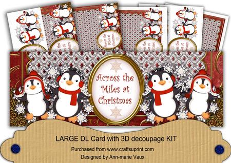 Red Penguins Across the Miles Large Dl Card Kit