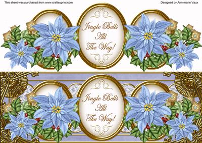 Pale Blue Poinsettia Jingle All the Way! Large Dl Topper