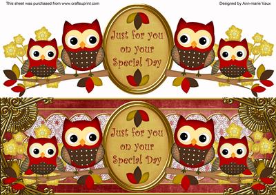 Red Owls Special Day Large Dl Decoupage Topper
