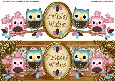 Blue Pink Owls Birthday Wishes Large Dl Topper