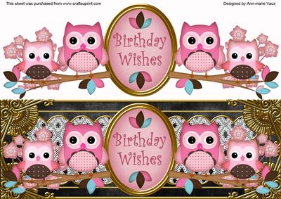 Pink Owls Black Birthday Wishes Large Dl Topper