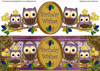 Purple Owls Black Birthday Wishes Large Dl Topper