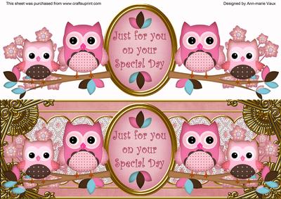 Pink Owls Special Day Large Dl Topper