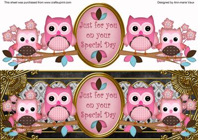 Pink Owls Black Special Day Large Dl Topper
