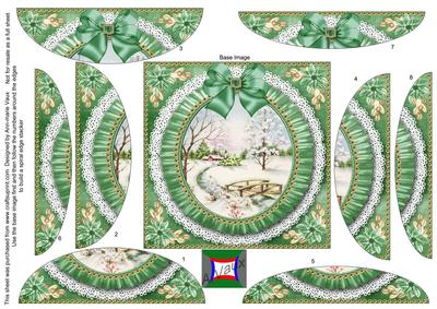 Pretty Snowscene Green Ruffle 5in Round Spiral Edge Stacker