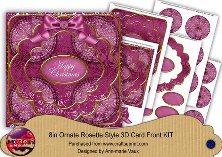 Cerise Snowflake Happy Christmas 3D Rosette 8in Cf Kit