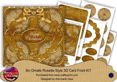 Gold Snowflake Happy Christmas 3D Rosette 8in Cf Kit