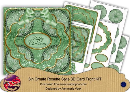Mid Green Snowflake Happy Christmas 3D Rosette 8in Cf Kit