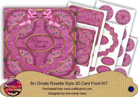 Cerise Holly Peace on Earth 3D Rosette 8in Card Front Kit
