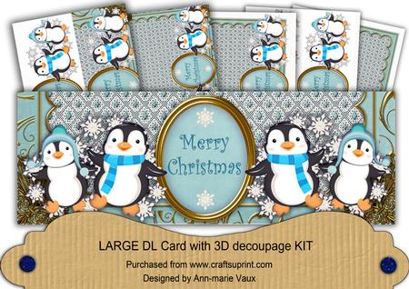Blue Penguins Merry Christmas Large Dl Card Kit
