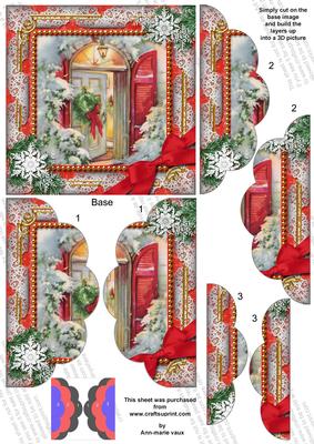 Christmas Door Snow 5in Scalloped Side Stacker