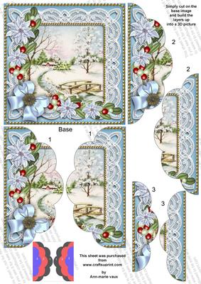 Pretty Snowscene Blue Poinsettia 5in Scalloped Side Stacker