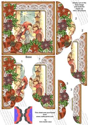 Nativity Scene Poinsettia 5in Scalloped Side Stacker