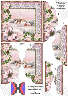 Pink Snow Church Poinsettia 5in Scalloped Side Stacker