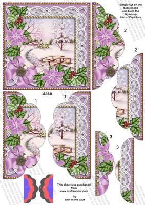Pretty Snowscene Lilac Poinsettia 5in Scalloped Side Stacker