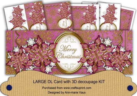 Cerise Gold Flake Merry Christmas Large Dl Card Kit
