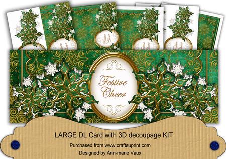 Dgreen Gold Flake Festive Cheer Large Dl Decoupage Card Kit