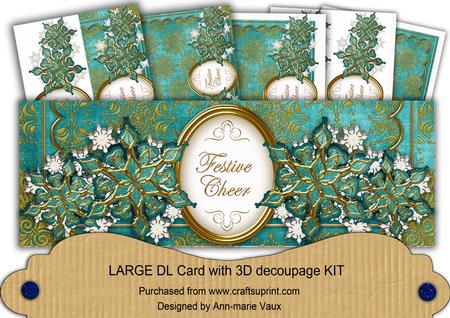 Teal Gold Flake Festive Cheer Large Dl Decoupage Card Kit