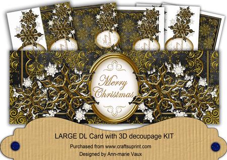 Black Gold Flake Merry Christmas Large Dl Decoupage Card Kit