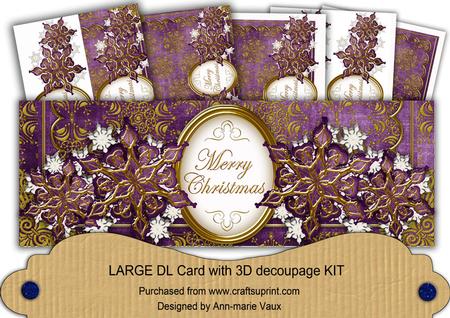 Purple g Flake Merry Christmas Large Dl Decoupage Card Kit
