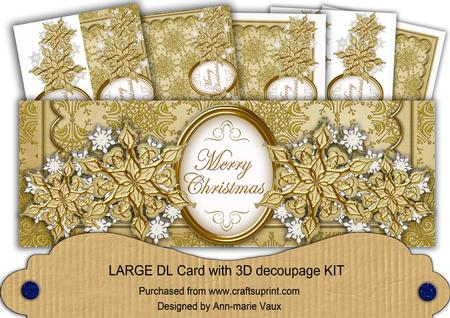 Cream Gold Flake Merry Christmas Large Dl Decoupage Card Kit