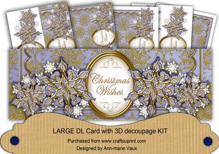 Blue Gold Flake Christmas Wishes Large Dl Decoupage Card Kit