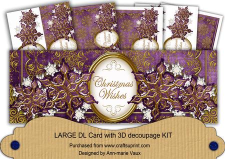 Purple g Flake Christmas Wishes Large Dl Decoupage Card Kit