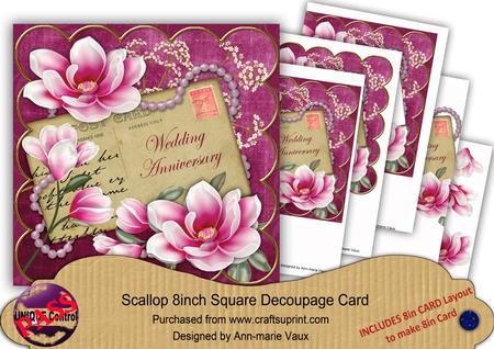 Cerise Magnolia Weddinganniversary 8in Extreme Decoupage Kit