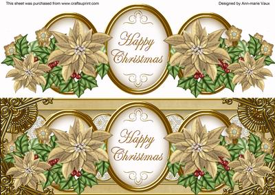 Gold Poinsettia Happy Christmas Large Dl Decoupage Topper