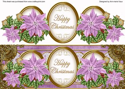 Lilac Poinsettia Happy Christmas Large Dl Decoupage Topper