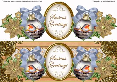 Blue Robin Bauble Seasons Greetings Large Dl Topper