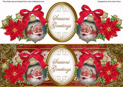 Father Christmas Bauble Seasons Greetings Large Dl Topper