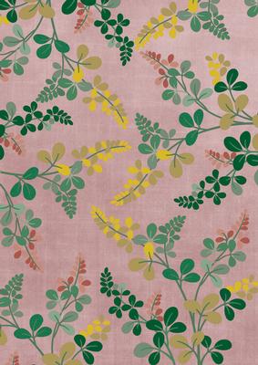 Dusky Pink Oriental Green Ferns A4 Backing Paper