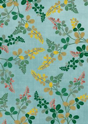 Dusky Teal Oriental Green Ferns A4 Backing Paper