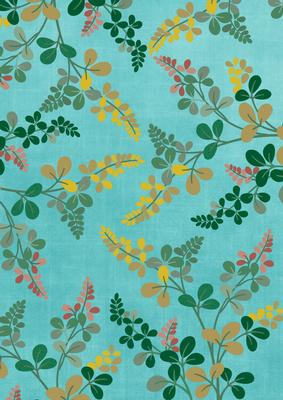 Teal Oriental Green Ferns A4 Backing Paper