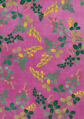 Cerise Oriental Green Ferns A4 Backing Paper