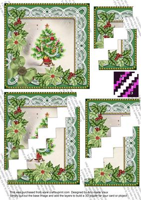 Elegant Tree Green Poinsettia 5in Zig Zag Triangle Stacker