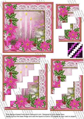 Pink Candles Poinsettia 5in Zig Zag Triangle Stacker