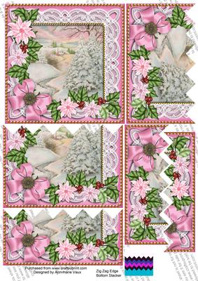 Pink Snowscene2 Poinsettia 5in Zig Zag Bottom Stacker