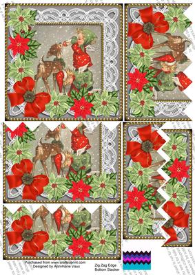 Feeding Reindeer Poinsettia 5in Zig Zag Bottom Stacker