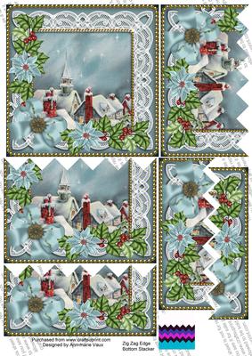 Rooftops Blue Poinsettia 5in Zig Zag Bottom Stacker