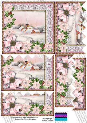 Pink Village Poinsettia 5in Zig Zag Bottom Stacker