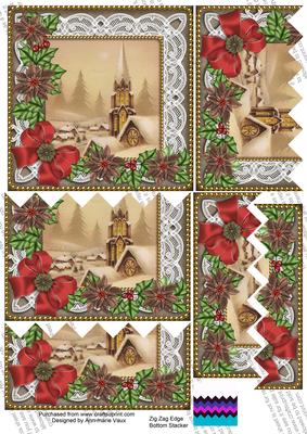 Snow Steeple Poinsettia 5in Zig Zag Bottom Stacker