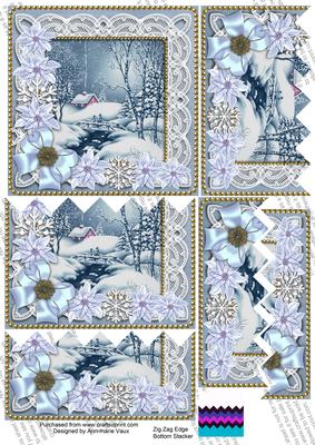 Blue Winter Walk Poinsettia 5in Zig Zag Bottom Stacker