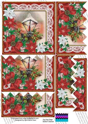 Christmas Lantern Red Poinsettia 5in Zig Zag Bottom Stacker