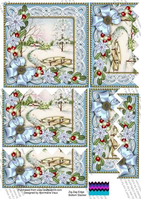 Pretty Snowscene Blue Poinsettia 5in Zig Zag Bottom Stacker
