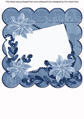 Blue Poinsettia Edge1 8in Scallop Card Insert Panel Sheet
