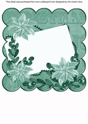 Teal Poinsettia Edge1 8in Scallop Card Insert Panel Sheet