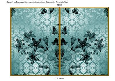 Dteal Flower Side Damask 7x5in Cut and Fold Card