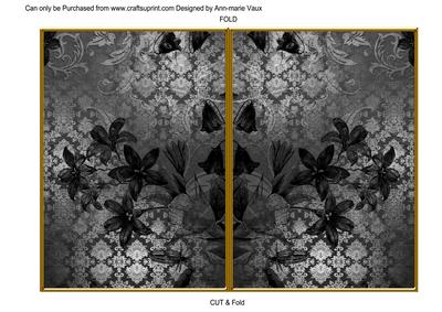Black Flower Side Damask 7x5in Cut and Fold Card